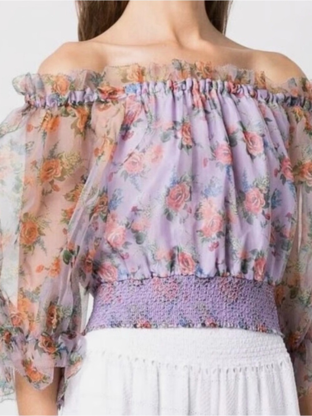 Alice + Olivia Lavender Caprina Off-the-Shoulder Blouse